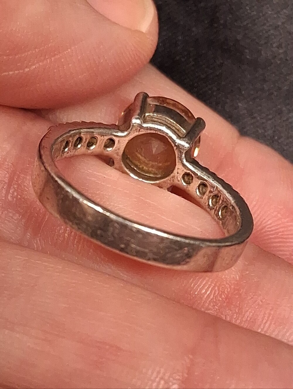 P9. Vintage NF Sterling Silver Prong-set Peach Stone,Cubic Zirconia Ring, Size 8 - Picture 10 of 12